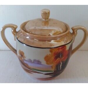 Vintage Chikaramachi Hand Painted Sugar Bowl with lid Japan Lusterware